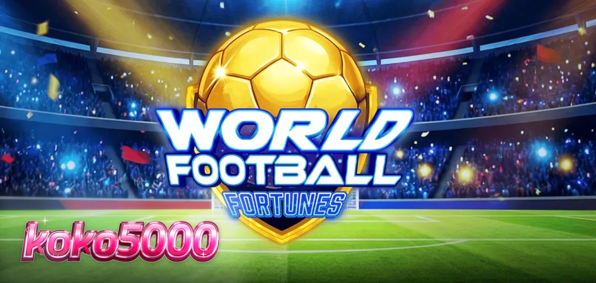 Tampilan visual slot World Football Fortunes dengan latar belakang stadion sepak bola yang megah.